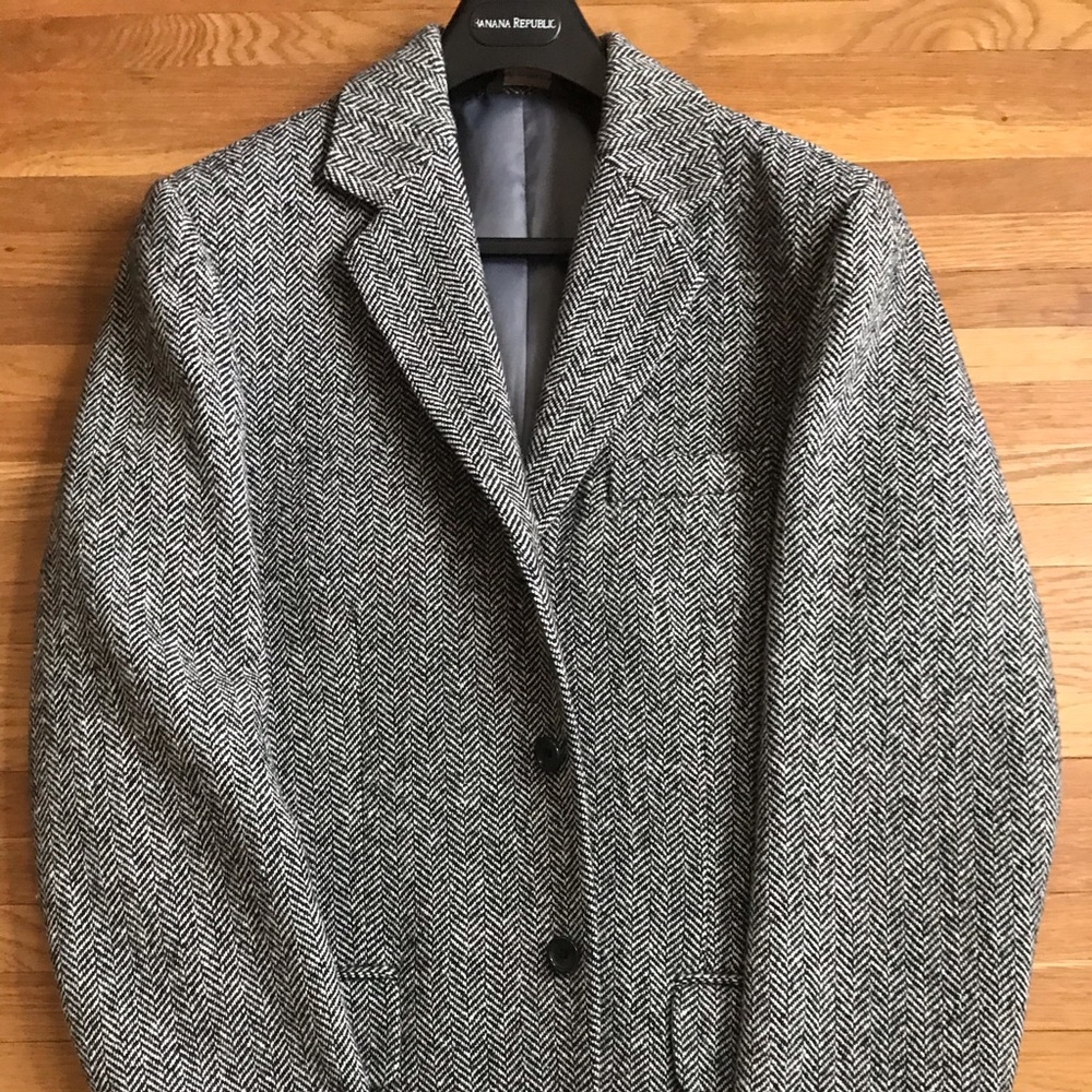 BR Men’s Wool Gray Herringbone Jacket Blazer - 38R